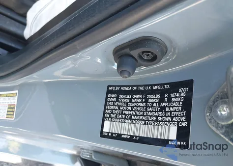 2021 Honda Civic Sport из США, поврежденный, VIN SHHFK7H46MU426009